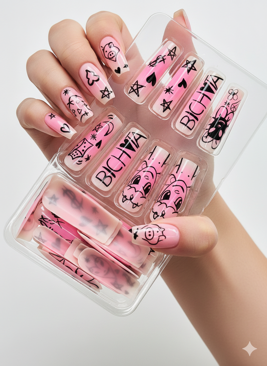 PUNK PIXIE GRAFFITI 💖🤘🖤 - 24 Pcs of Press On Nails