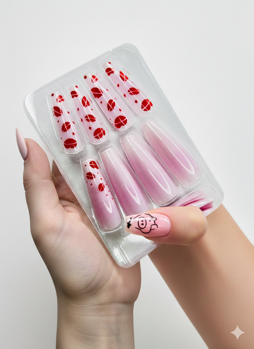 CHERRY KISS COFFIN 🍒💋✨- 24 Pcs of Press On Nails