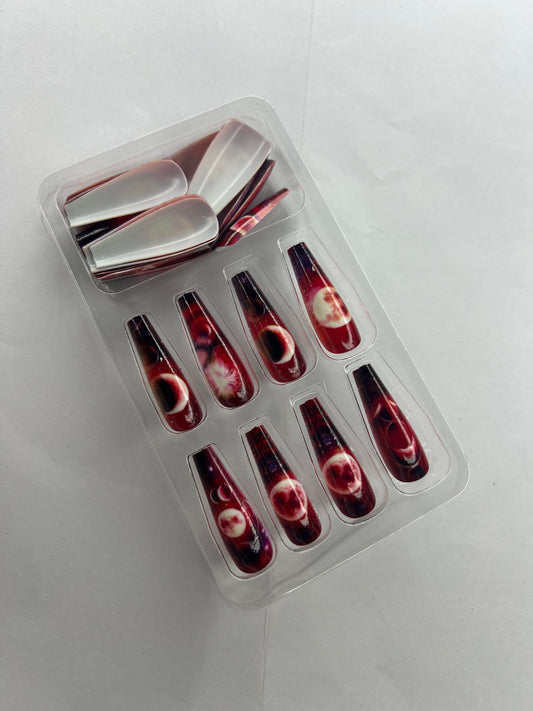Mystic Crimson Moon 🌙 - 24 Pcs of Press On Nails