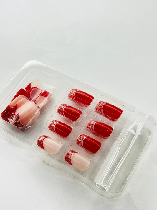 Ruby Glitz French ✨❤️ - 24 Pcs of Press On Nails