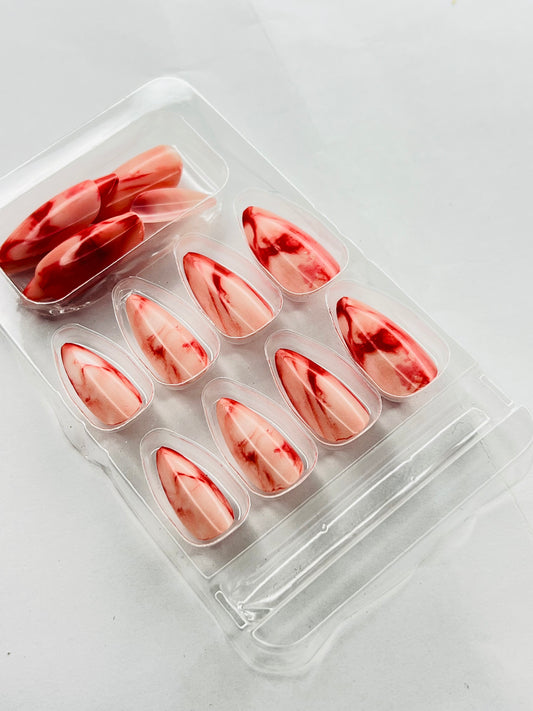 Crimson Marble Mist 🌪️❤️ - 24 Pcs of Press On Nails