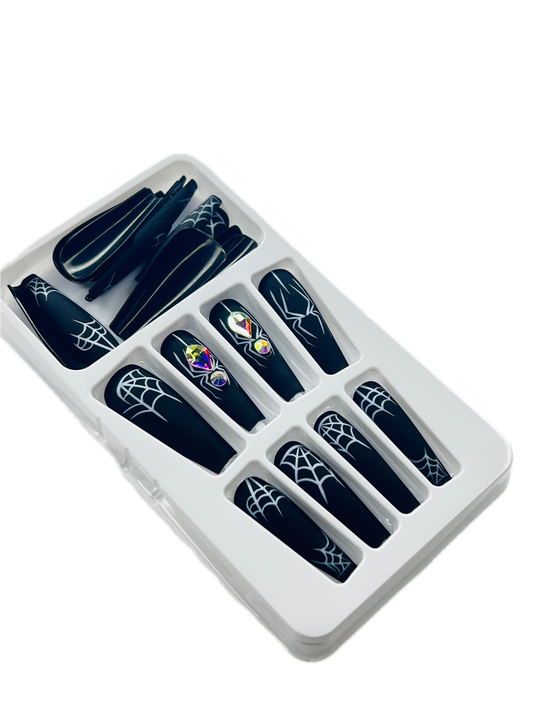 WIDOW’S WEB WEAVE 🕷️🕸️💎 - 24 Pcs of Press On Nails