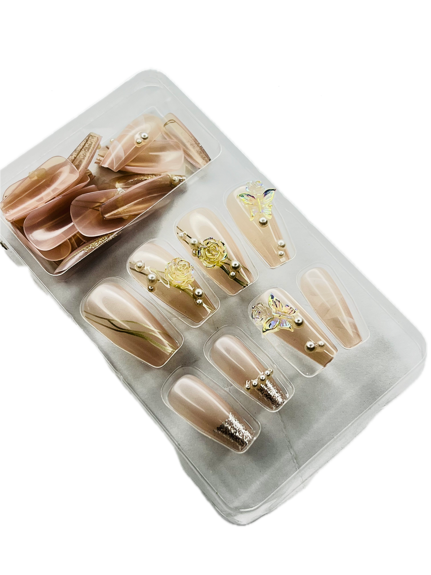 ENCHANTED ROSE & BUTTERFLY 🌹🦋✨- 24 Pcs of Press On Nails