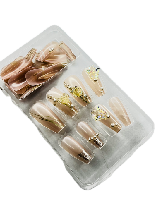 ENCHANTED ROSE & BUTTERFLY 🌹🦋✨- 24 Pcs of Press On Nails