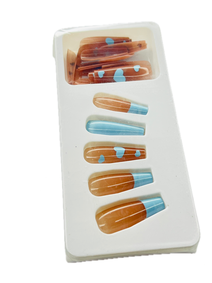 CARAMEL CLOUD NINE ☁️🤎💙- 24 Pcs of Press On Nails