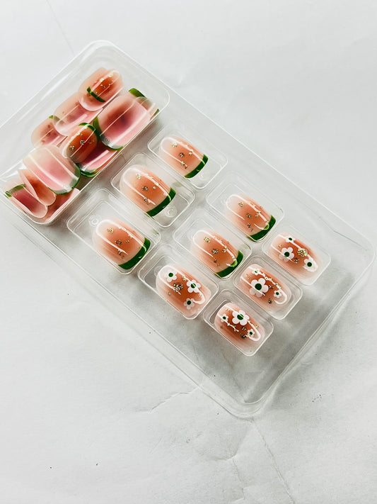 Golden Matcha Garden 🍵🌸- 24 Pcs of Press On Nails