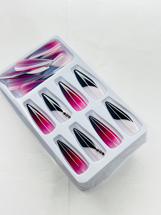 Crimson Noir Stiletto 🍷🖤- 24 Pcs of Press On Nails